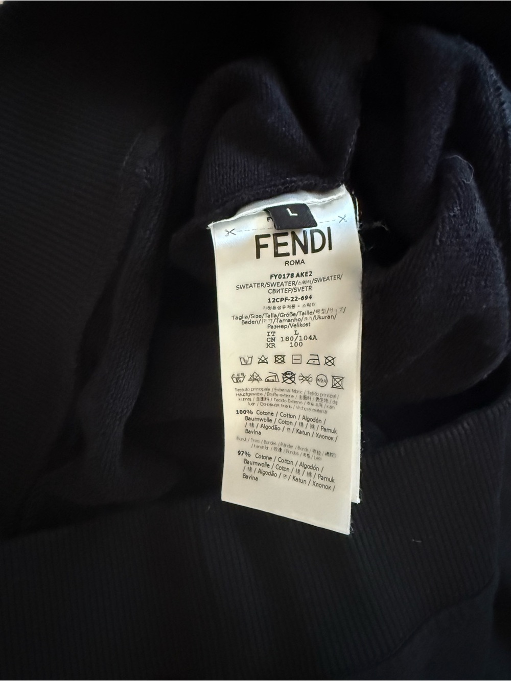 Fendi Black Crewneck with Silver FF Patch Motif - Picture 5 of 6